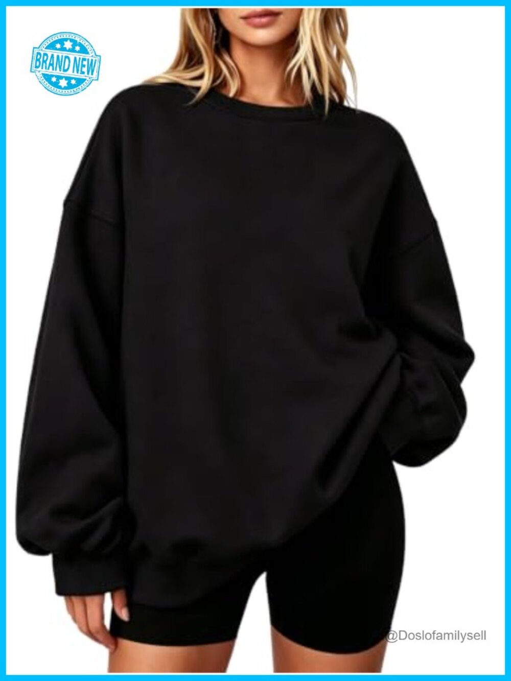 Womens Oversized Crewneck Sweatshirt Cotton Poly Fleece Lined Pullover